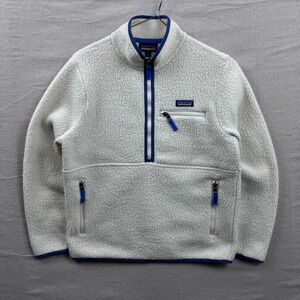 Patagonia Retro Pile Fleece Pullover Men Medium Cream Blue Quarter Zip Shearling